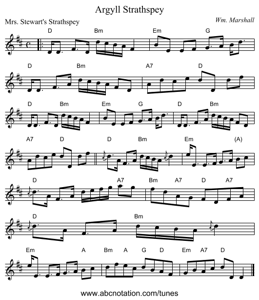 Argyll Strathspey - staff notation