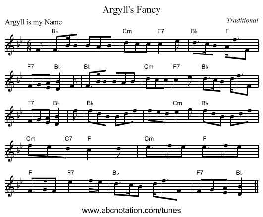 Argyll's Fancy - staff notation