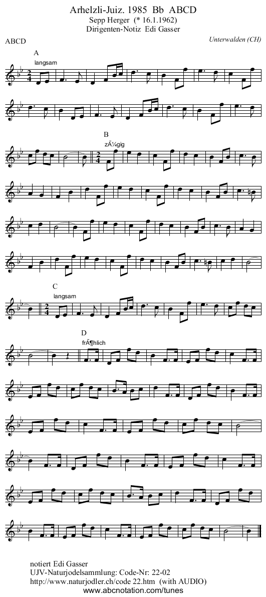 Arhelzli-Juiz. 1985 Bb ABCD - staff notation