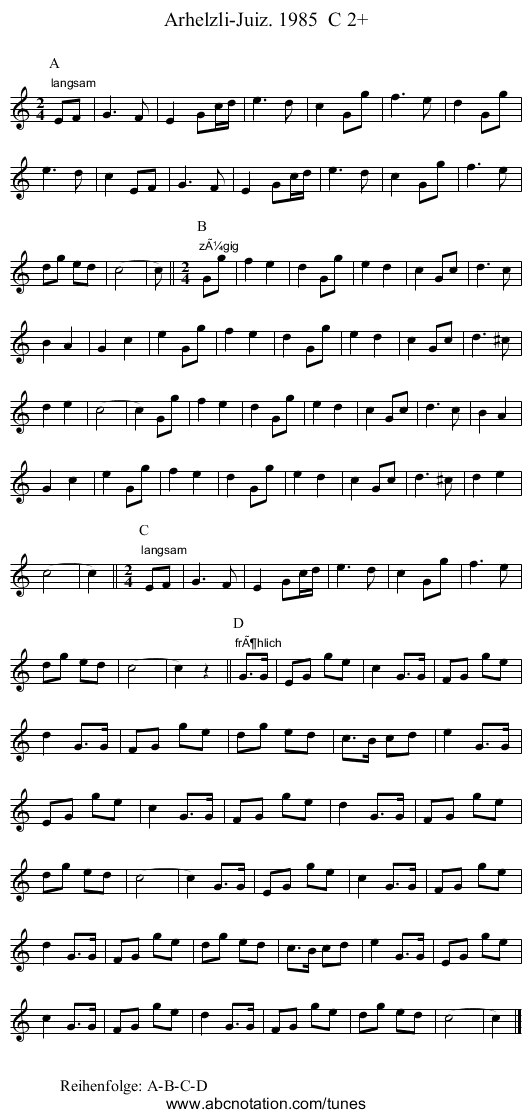 Arhelzli-Juiz. 1985 C 2+ - staff notation