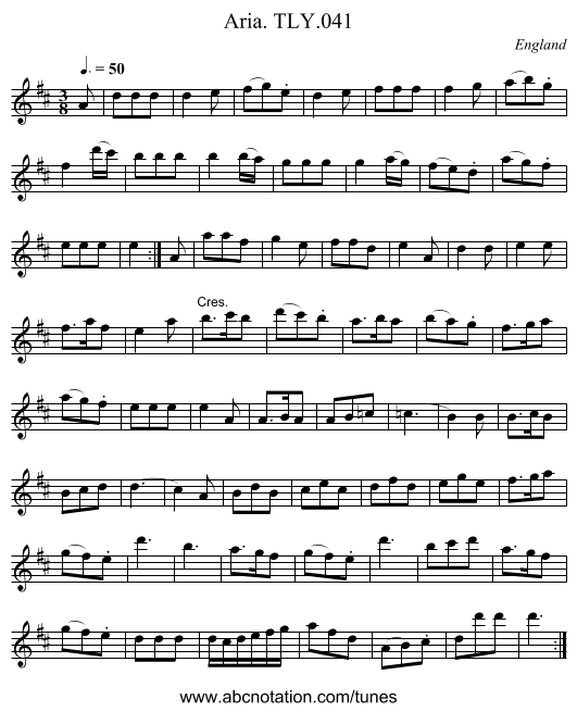 Aria. TLY.041 - staff notation