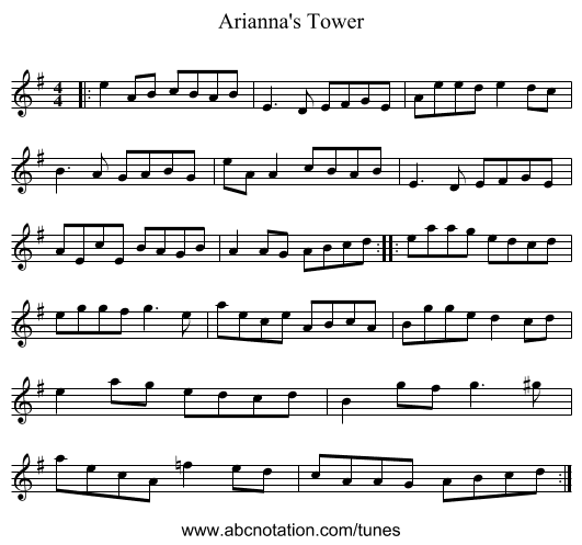 Arianna's Tower - staff notation