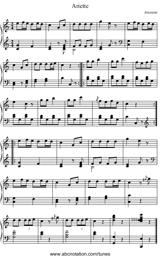 Ariette - staff notation