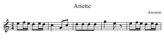 Ariette - staff notation