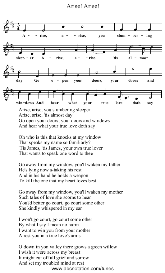 Arise! Arise! - staff notation