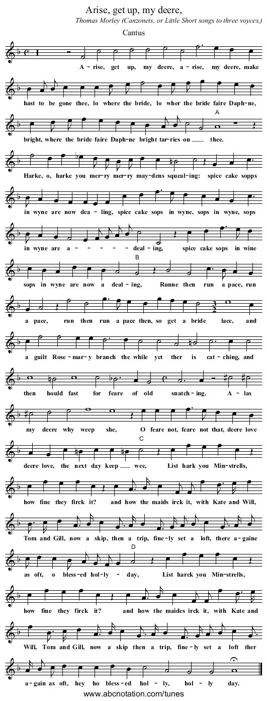 Arise, get up, my deere, - staff notation