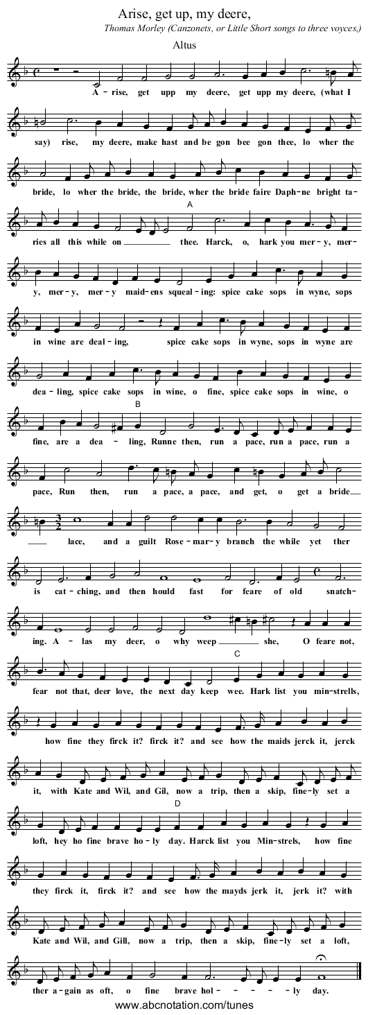 Arise, get up, my deere, - staff notation