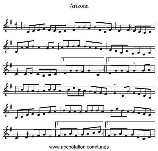 Arizona - staff notation