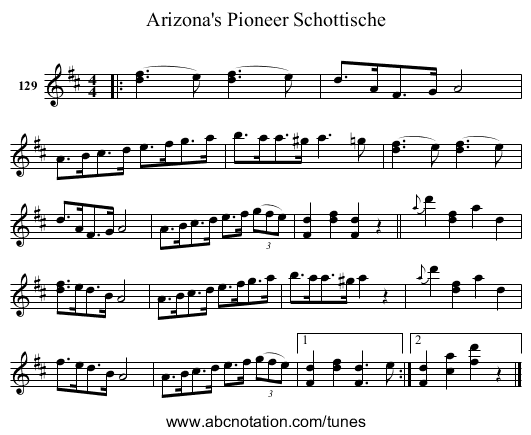 Arizona's Pioneer Schottische - staff notation