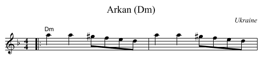 Arkan (Dm) - staff notation