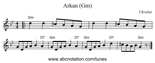 Arkan (Gm) - staff notation