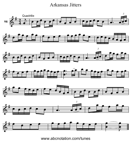 Arkansas Jitters - staff notation