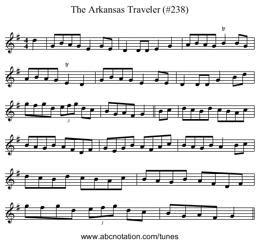 Arkansas Traveler (#238), The - staff notation