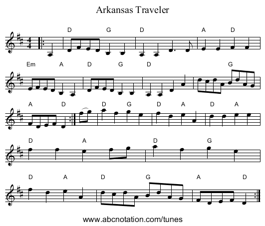 Arkansas Traveler - staff notation