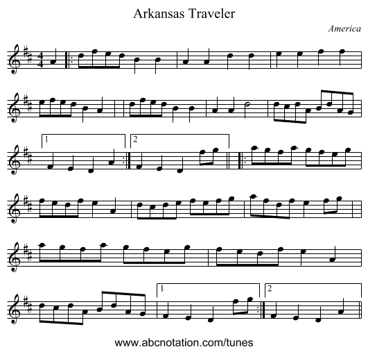 Arkansas Traveler - staff notation