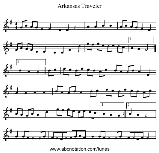 Arkansas Traveler - staff notation
