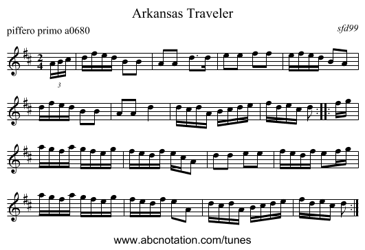 Arkansas Traveler - staff notation