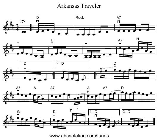 Arkansas Traveler - staff notation