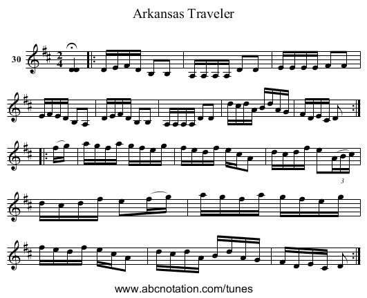 Arkansas Traveler - staff notation