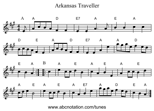 Arkansas Traveller - staff notation