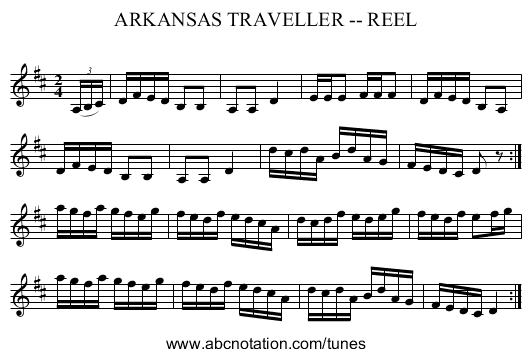 ARKANSAS TRAVELLER--REEL - staff notation