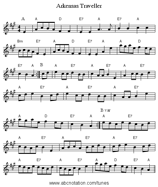 Arkensas Traveller - staff notation