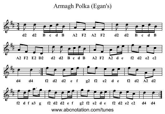 Armagh Polka (Egan's) - staff notation
