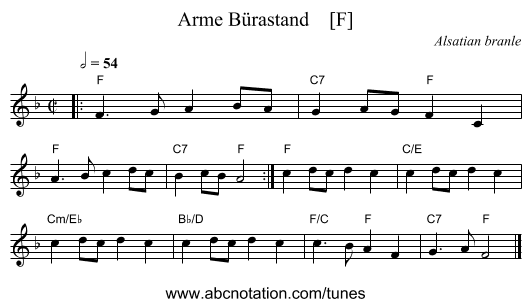 Arme B&uuml;rastand    [F] - staff notation