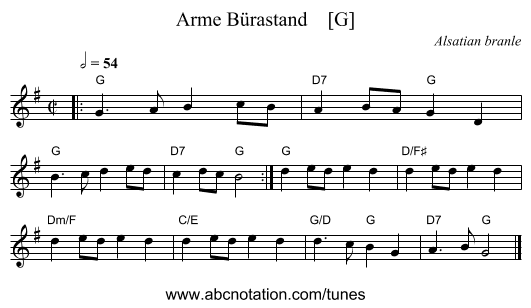 Arme B&uuml;rastand    [G] - staff notation