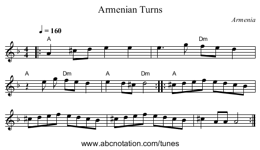 Armenian Turns - staff notation