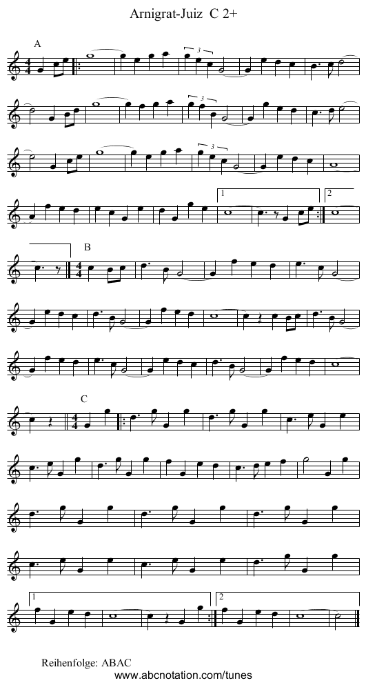 Arnigrat-Juiz  C 2+ - staff notation