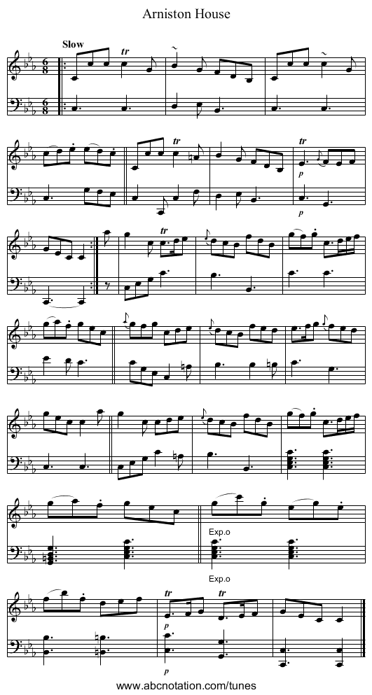 Arniston House - staff notation