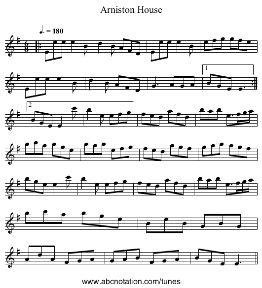 Arniston House - staff notation