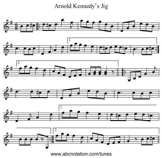 Arnold Kennedy’s Jig - staff notation