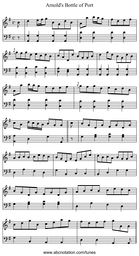 Arnold's Bottle of Port - staff notation