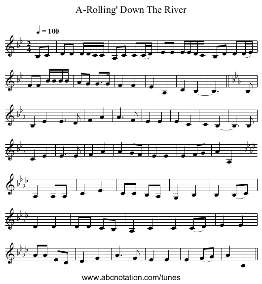 A-Rolling' Down The River - staff notation