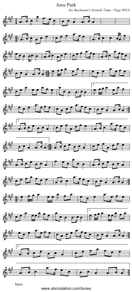 Aros Park - staff notation