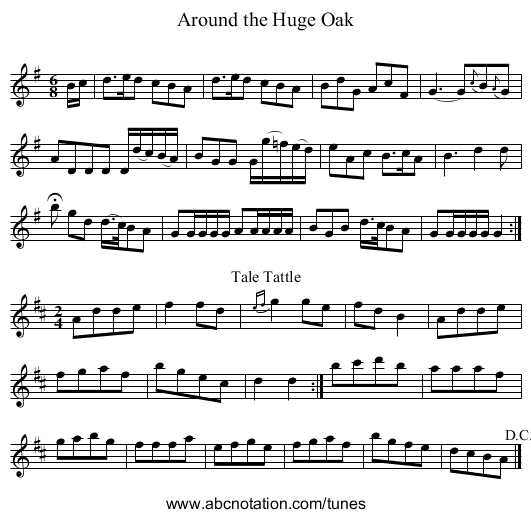 Around the Huge Oak - staff notation