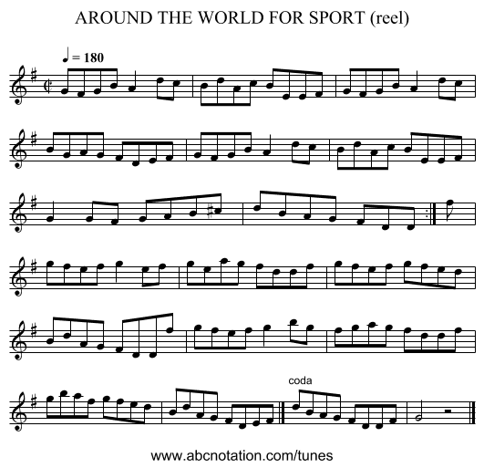 AROUND THE WORLD FOR SPORT (reel) - staff notation