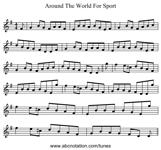 Around The World For Sport - staff notation