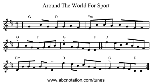Around The World For Sport - staff notation