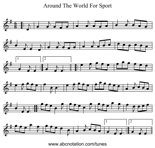 Around The World For Sport - staff notation