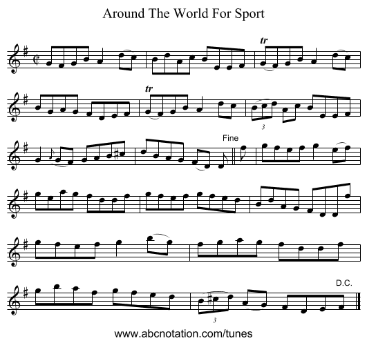 Around The World For Sport - staff notation