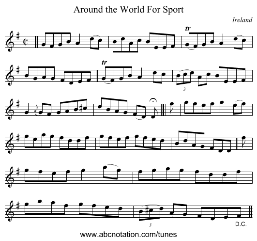 Around the World For Sport - staff notation