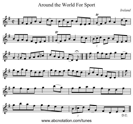 Around the World For Sport - staff notation