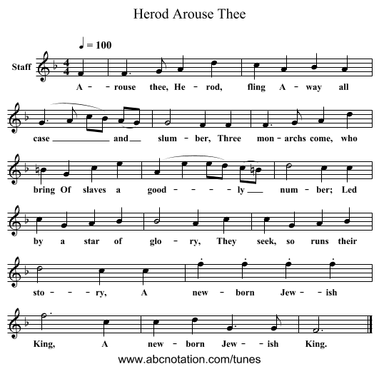 Arouse Thee, Herod - staff notation