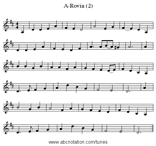 A-Rovin (2) - staff notation