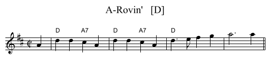 A-Rovin'   [D] - staff notation