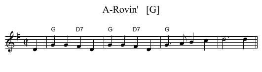 A-Rovin'   [G] - staff notation