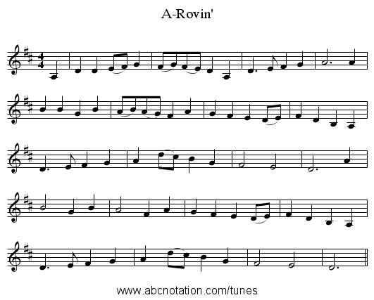 A-Rovin' - staff notation